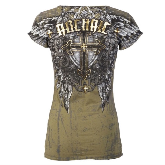 ARCHAIC by AFFLICTION Womens T-shirt Criterion Skulls Green Slim Fit S-XL - Picture 4 of 9